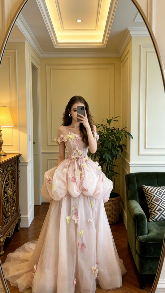 Light pink off-shoulder fitted waist slim-fitting tulip skirt long ball gown/bridal dress R8830