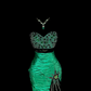 Green strapless rhinestone-embellished, fitted, hip-hugging ball gown R6614