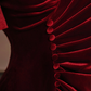 Deep red square neckline fitted waist long ball gown, bridal dress R8313