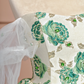 Retro strapless green floral print fitted waist puff skirt long ball gown R8375