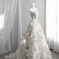 Ivory white strapless fitted waist butterfly-shaped full skirt ball gown, bridal dress R8429