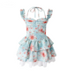 Blue halter floral waist slim skirt homecoming dress R5264