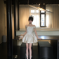 Champagne color one-shoulder slim waist A-line short skirt homecoming dress R5082