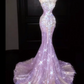 Pink Rhinestone-Embellished Spaghetti-Strap Fitted-Waist Slim-Fit Mermaid-Skirt Long Prom Dress R6494