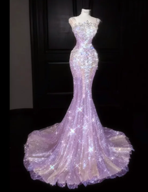 Pink Rhinestone-Embellished Spaghetti-Strap Fitted-Waist Slim-Fit Mermaid-Skirt Long Prom Dress R6494