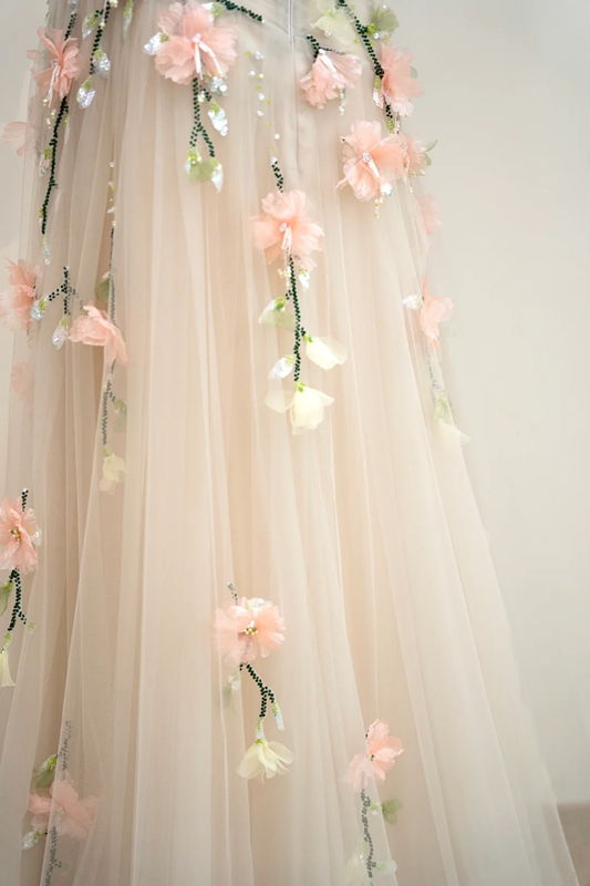 Light apricot strapless fitted long ball gown, bridal dress R8890
