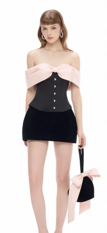 Pink neckline one-shoulder gray waist top black hip sexy short skirt homecoming dress R4800