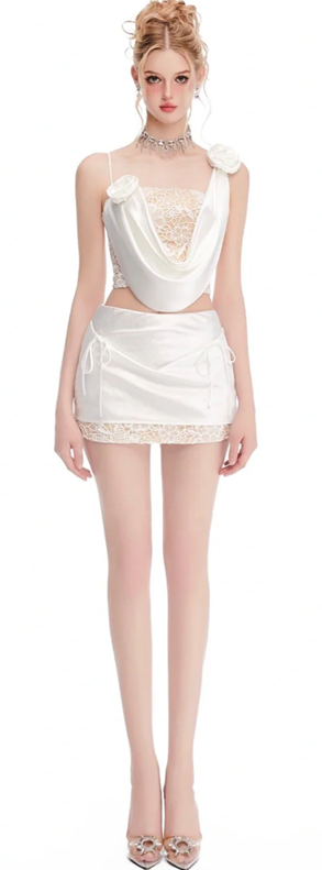 White suspender collar design top slim tight sexy short skirt suit homecoming dress R4392