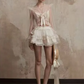 Champagne-colored high-end suspender top, long-sleeved jacket, cake skirt, homecoming dress R4757