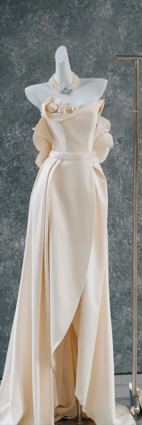 Apricot Strapless Waist Slim Fit Sexy Long Dress Bridal Gown R5856