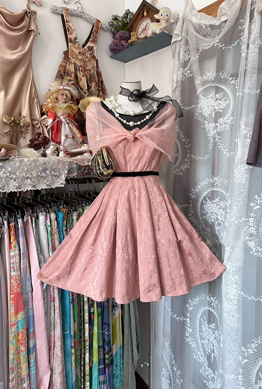 Pink sleeveless slim waist A-line temperament short skirt prom dress R6215