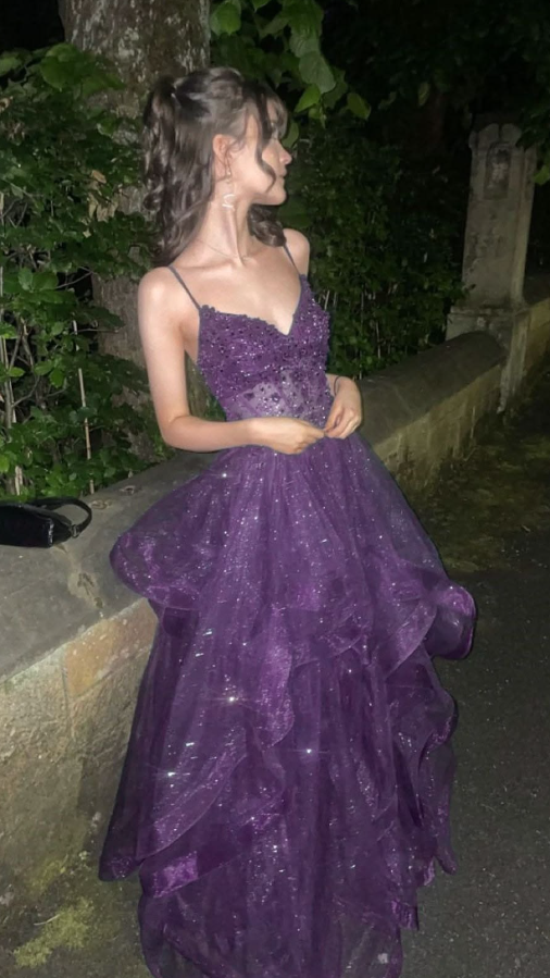 Tulle Glitter Corset Prom Gown , Purple Sparkly Women's Maxi Evening Dress RS2531