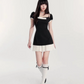 Black square neck slim waist A-line short skirt homecoming dress R5374