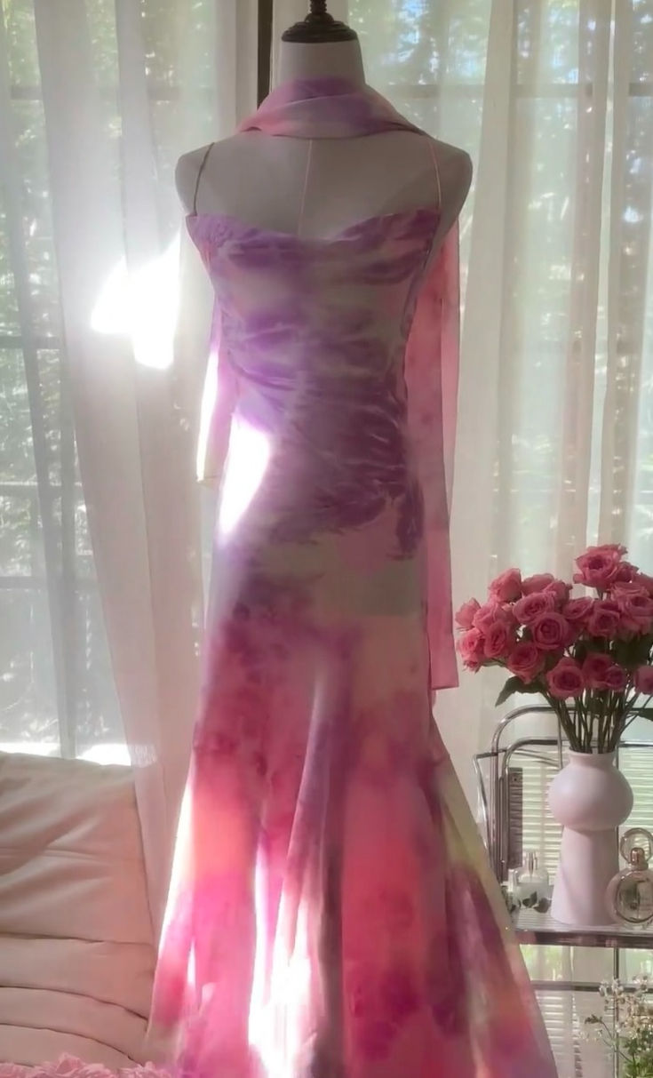 Pink suspender waist slim backless sexy fishtail dress, prom dress R5424