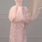 Pink strapless fitted top and sequined straight skirt set, prom dress R6454