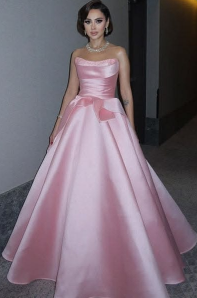 Dreamy Satin Silky Prom Gown Pink Women's Maxi Evening Dress Birthday Dress RS2774