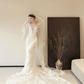 White lace V-neck waist slim sexy long dress bridal dress R6055