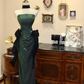 Dark green strapless fitted waist bodycon long wedding dress R6574