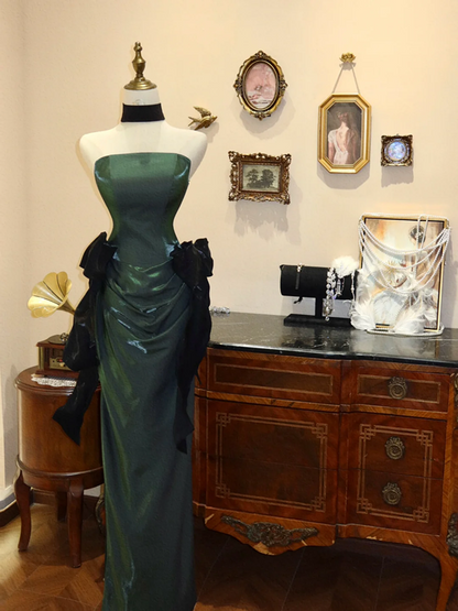 Dark green strapless fitted waist bodycon long wedding dress R6574
