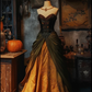 Black strapless fitted waist slim-fitting long ball gown with gold classic skirt R8120