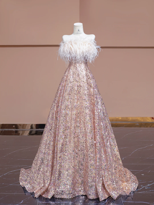 Light pink off-the-shoulder neckline, fitted waist, long flowing skirt, ball gown, bridal dress R8341