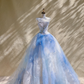 Blue tube top diamond waist slim fit puffy skirt long dress bridal gown R5818