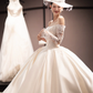 White one-shoulder lace top and tutu skirt satin bridal gown R6035
