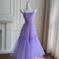 Purple suspender waist slim chiffon long skirt homecoming dress R5043