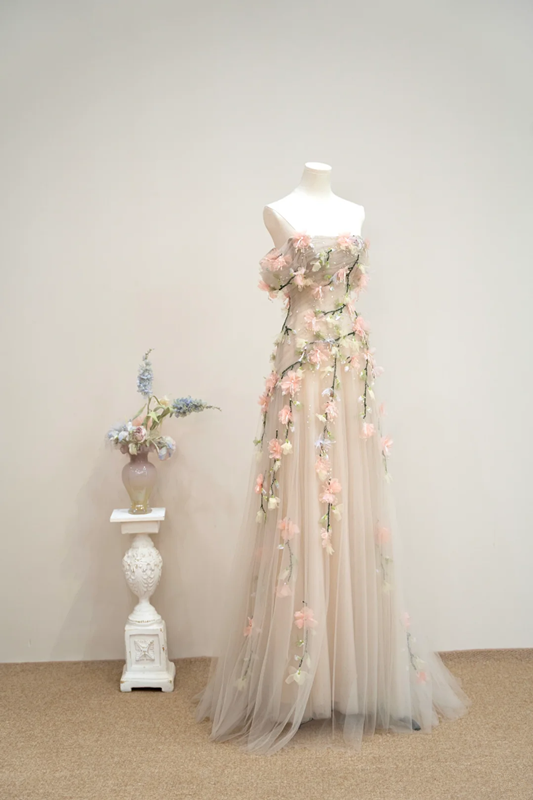 Light apricot strapless fitted long ball gown, bridal dress R8890