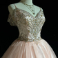 Pink suspender diamond waist slim fit puffy princess skirt homecoming dress R4921