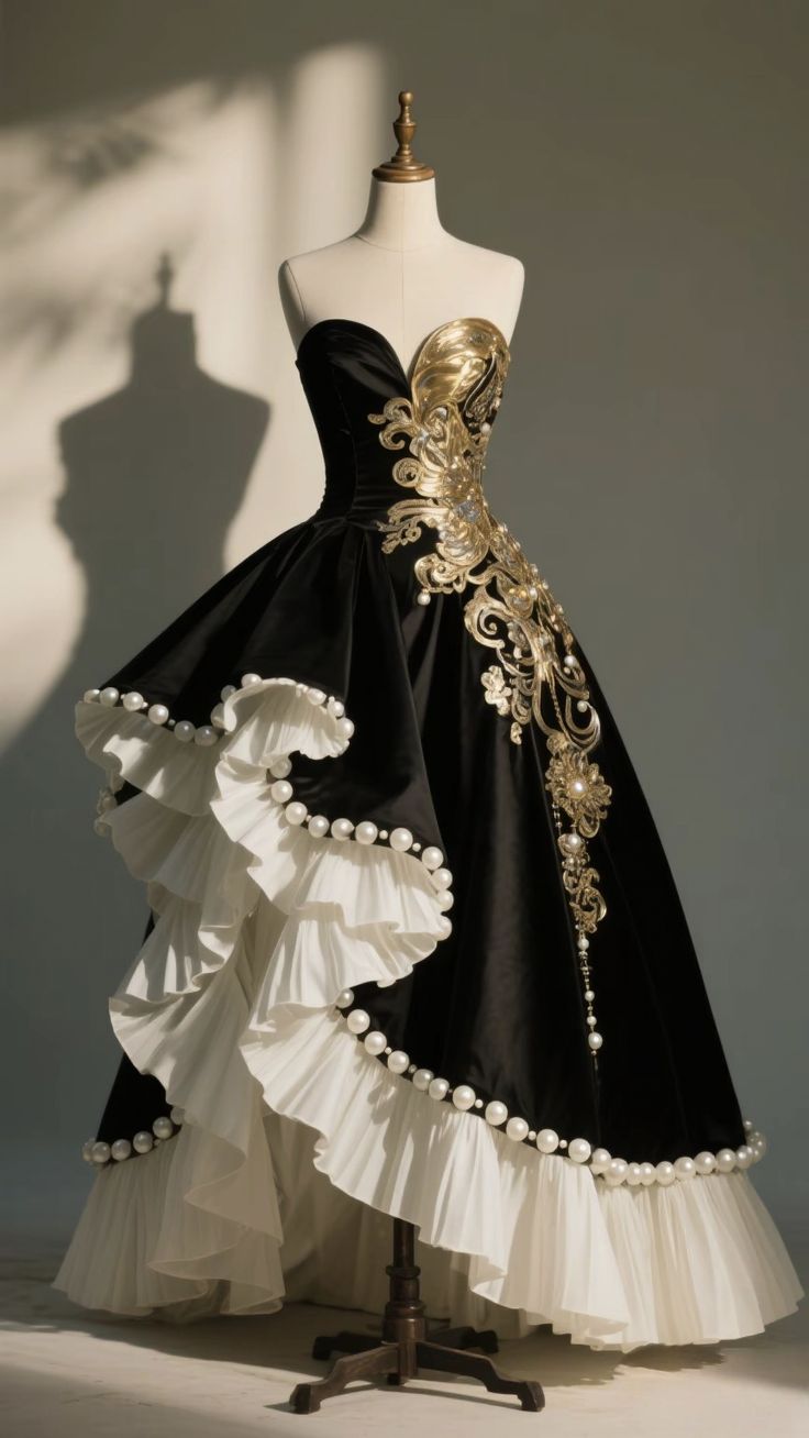 Black strapless dress with a fitted waist and puffy skirt, prom dress R5344