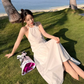 French backless white dress design niche slim sexy seaside holiday beach dress R1602