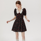 Baby collar floral dress French style black dress petite short dress female summer new style R3561