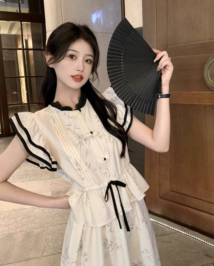 Fairy New Chinese Style Two-piece Suit Flying Sleeve Waist Shirt Skirt Chinese Style Suit R1723