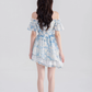 One-shoulder floral dress summer lotus leaf sleeve suspender skirt new high waist A-line skirt R4422