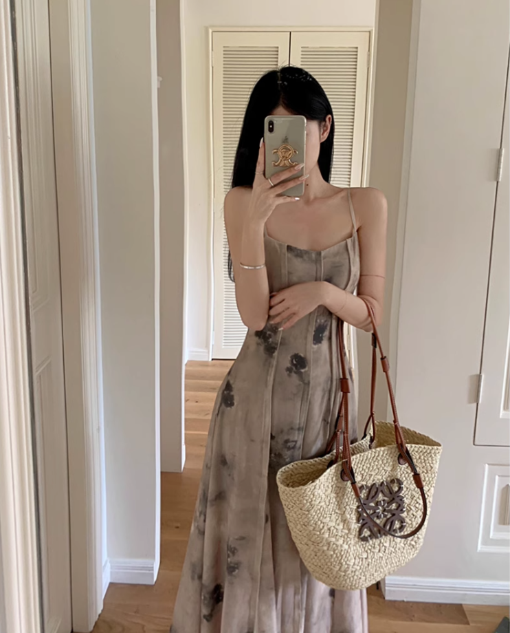 Fairy new Chinese style ink-dyed dress design backless holiday style suspender long dress R1724