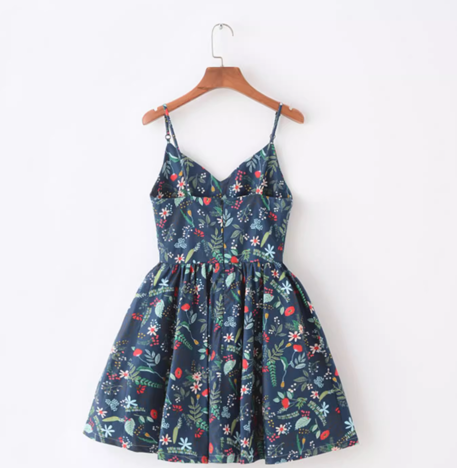 French retro floral slimming and waist cinching skirt with a large skirt and suspender R2874