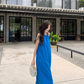 Klein blue sleeveless suspender dress loose lazy style seaside holiday atmosphere dress R1633