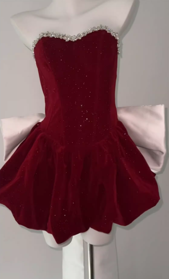 Birthday dress high-end party dress high-end niche temperament tube top velvet dress R1792