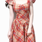 2025 Summer New Red Plaid French Retro Square Neck Temperament Short Sleeve Dress R0973