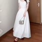 Elegant and decent skirt, gentle style, beautiful waist A-line white dress R0717