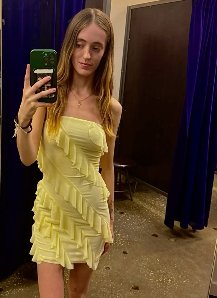 Yellow tube top sexy bevel pattern slim skirt homecoming dress R2483
