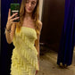 Yellow tube top sexy bevel pattern slim skirt homecoming dress R2483