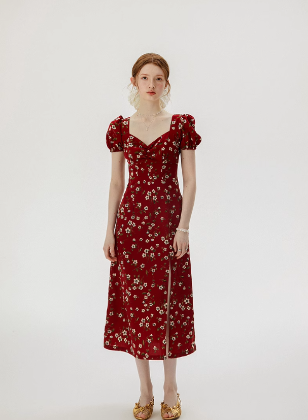 French floral red dress 2025 high-end wear R2703