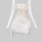 Pure desire hot girl lace fishbone long-sleeved dress 2025 waist hip ribbon skirt R1085