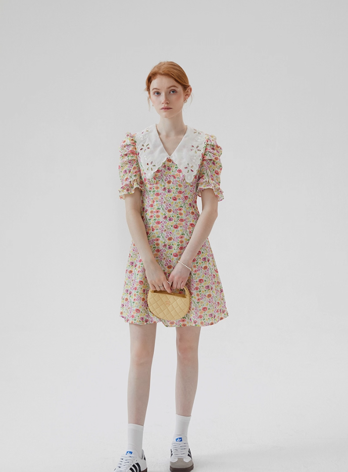 French skirt doll collar mini skirt floral skirt sweet short dress female new style R3559