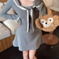 Sweet and spicy navy collar long-sleeved dress 2025 pure desire waist A-line short skirt R1094
