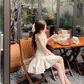 French romantic yellow floral dress for women summer beautiful suspender skirt R3825