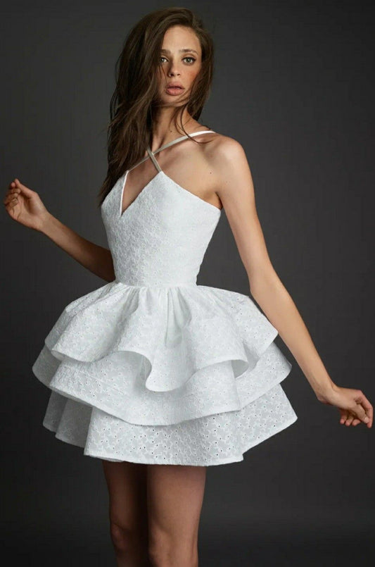 White halter neck tube top waist sexy puffy skirt homecoming dress R3643