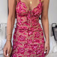 Pink Retro Floral Sling Waist Slim Hip Short Skirt Homecoming Dress R3297